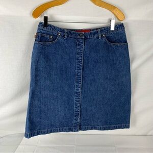French Connection FCUK Denim Mini Skirt Y2K Snap Front Jean Skirt sz 10 Blue 90s